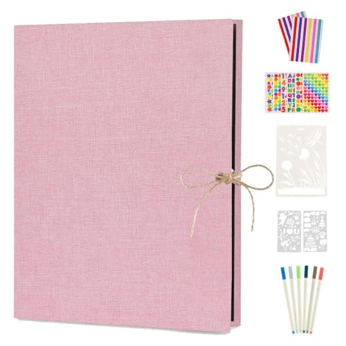 Boic Fotoalbum zum Selbstgestalten 60 Schwarze Seiten, DIY Fotoalben Leinen Nachfüllbar Scrapbook Fotobuch Gästebuch, Geburtstag Jahrestag Geschenk für Frauen Männer (Rosa) von Boic