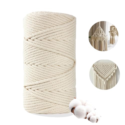 Boic Makramee Garn 3mm X 300m, Baumwollgarn, Makramee Wandbehang, Natur Baumwoll Bastelschnur, Beige von Boic