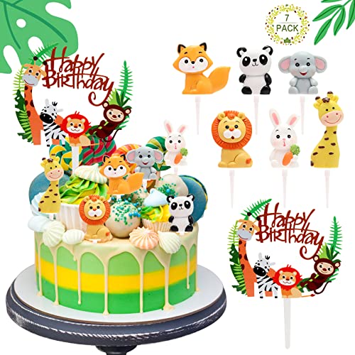 7 Stück Cake Topper Zoo Tortendeko Wald Tiere Kuchendeko Tiere Happy Birthday Tortendeko Kuchen deko Junge Cake Toppers Animal Dschungel Geburtstag Party Dekoration Kinder Geburtstagsdeko von Boisbresil