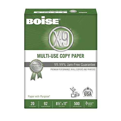 Boise® X-9® Mehrzweck-Drucker- und Kopierpapier, Briefgröße (21,6 x 27,9 cm), Ries mit 500 Blatt, 92 (US) Helligkeit, 9 kg, Weiß von Boise