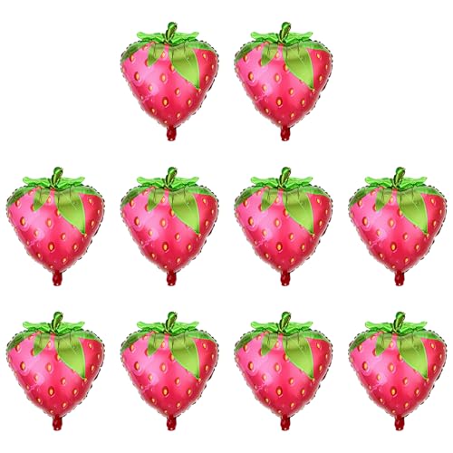 Bojueshaw 10 x Erdbeer-Luftballons, niedliche Fruchtballons, süße Folienballons, Erdbeer-Dekorationen, Foto-Requisiten für süße Mädchen von Bojueshaw