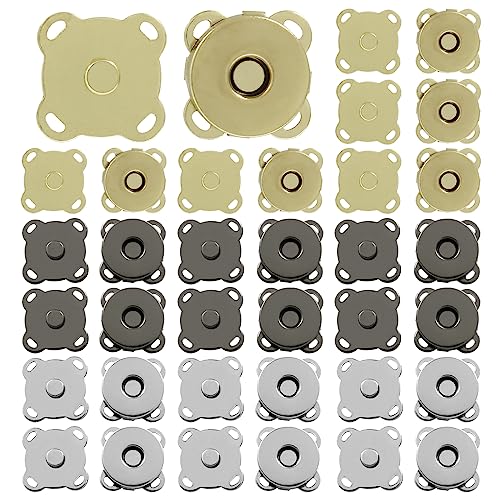 BokWin 36 Stück magnetische Druckknöpfe Verschluss für Geldbörsen, Pflaume, Magnetknöpfe, 15 mm, zum Aufnähen, für Handtaschen, Kleidung, Handwerk (Silber + Gold + Gun Black) von BokWin