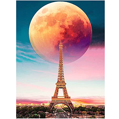 Bokadzi DIY Diamond Painting 5D Komplettsatz Paris Tower Universal Diamant Stickerei Mond Malerei Kreuzstich Diamant Kunst Handwerk Wohnkultur 30×40cm von Bokadzi