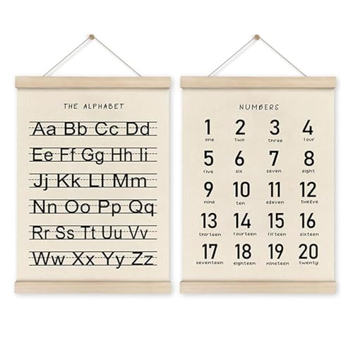 Bokcztml 2pieces Vorschulausbildung Alphabete Und Zahlhängeplakate Mit Holzbügel Rahmen Für Kindergarten Und Kinderzimmer Dekore von Bokcztml