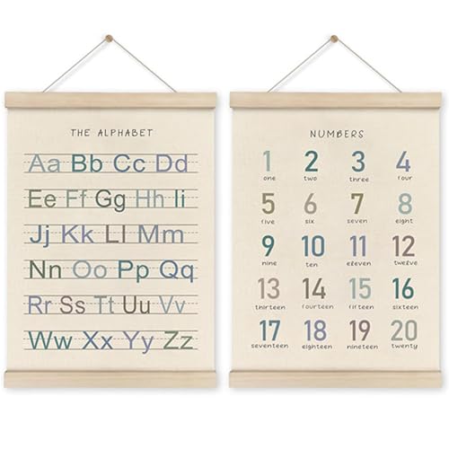 Bokcztml 2pieces Vorschulausbildung Alphabete Und Zahlhängeplakate Mit Holzbügel Rahmen Für Kindergarten Und Kinderzimmer Dekore von Bokcztml