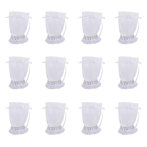 Bokcztml Dekorative Süßigkeitenverpackungstüten, eleganter Kordelzugverschluss, Snacks, Kekshalter für Partys, Jubiläen, runde Basis, Hochzeitsbedarf, 12 Stück von Bokcztml