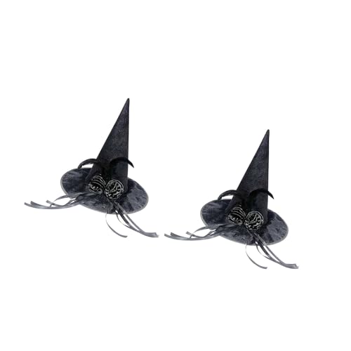 Bokcztml Hexenhut, weich, samtig, spitz, Partyhut mit Stoffblume, detaillierter Rand, Halloween-Accessoire, farbige Hexenhut-Verzierungen von Bokcztml
