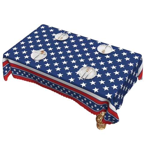 Bokcztml Tischdecke, strapazierfähig, Polyester, Rot, Weiß, Blau, Flaggen, Sterne, patriotische Tischdecke, Dekoration, Gedenktag von Bokcztml