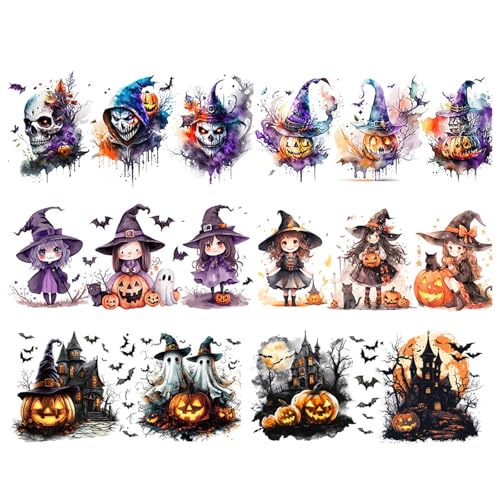 Halloween-Glasbecher-Transfer-Aufkleber, Cartoon-Mädchen-Design, wasserdicht, dekorativer Aufkleber für Party, Heimdekoration, Halloween-Glasaufkleber von Bokcztml