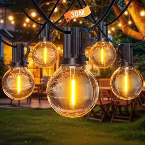 BokiHuk Lichterkette Außen, 30M 50+2 G40 Glühbirne LED Lichterkette, 24V Wasserdichte Lichterkette outdoor Verlängerbar für Party, Garten, Terrasse, Hochzeiten, Zimmer von BokiHuk