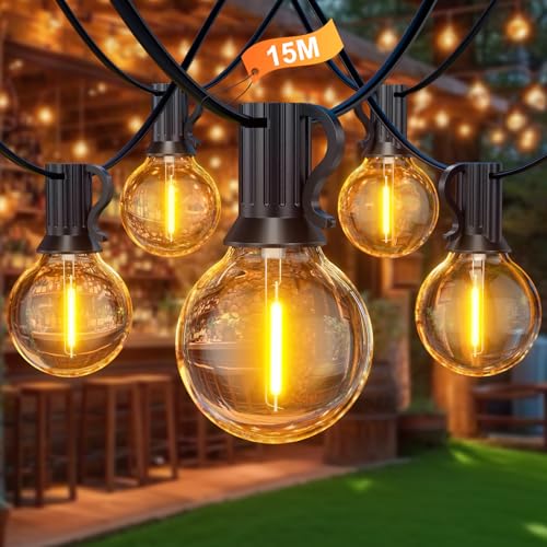 LED Lichterkette Außen Strom, 15,2M/50Ft 25+1 G40 Glühbirne Lichterkette Birnen Wasserdichte Innen Outdoor Lichterketten für Garten, Party, Terrasse, Hochzeiten, Zimmer von BokiHuk