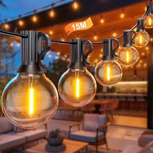 LED Lichterkette Außen Strom, 15M 25+1 G40 Glühbirne Lichterkette Birnen Wasserdichte, 24V Innen Outdoor Lichterketten für Garten, Party, Terrasse, Hochzeiten, Zimmer von BokiHuk