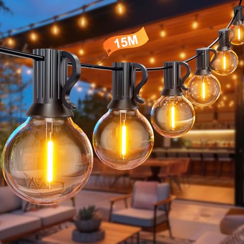 LED Lichterkette Außen Strom, 15M 25+1 G40 Glühbirne Lichterkette Birnen Wasserdichte, 24V Innen Outdoor Lichterketten für Garten, Party, Terrasse, Hochzeiten, Zimmer von BokiHuk