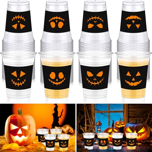 Bokon Halloween-Plastikbecher, Einweg-Cocktailgläser, Happy Halloween, niedliche Einwegbecher für Kaffee, Saft, heiße und kalte Getränke, Partyzubehör (schwarz, Kürbis), 100 Stück von Bokon