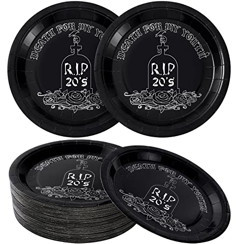 Bokon Pappteller "Death to My 20s", 22,9 cm, Partyzubehör zum 30. Geburtstag, Partyzubehör, Rip Twenties, Gothic-Kuchenteller, Rip, 20er-Jahre, Dekoration für My Youth Party, Schwarz, 50 Stück Bokon Pappteller "Death to My 20s", 22,9 cm, Partyzubehör zum 30. Geburtstag, Partyzubehör, Rip Twenties, Gothic-Kuchenteller, Rip, 20er-Jahre, Dekoration für My Youth Party, Schwarz, 50 Stück von Bokon