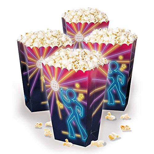 Boland 00766 - Popcornschüssel Disco, 4 Stück, umweltfreundlich, Disco Fever, 70er Jahre, Popcornbehälter, Süßigkeitenbox, Schale, Schüssel, Tüten, Einwegbehälter, Mottoparty, Kindergeburtstag von Boland