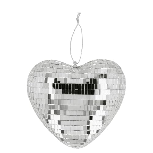 Boland - Glänzende Herz Discokugel, 19 cm, Deko für Disco Fever Mottoparty, Hängedeko für Hochzeit oder Silvester, Silber von Boland