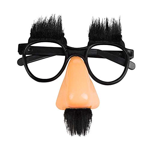 Boland 02597 - Partybrille Witzfigur, 1 Stück, Einheitsgröße, schwarze Brille mit Nase, Augenbrauen und Oberlippenbart aus Kunsthaar, Kunststoff, Clown, Accessoire, Karneval, Verkleidung, Mottoparty von Boland