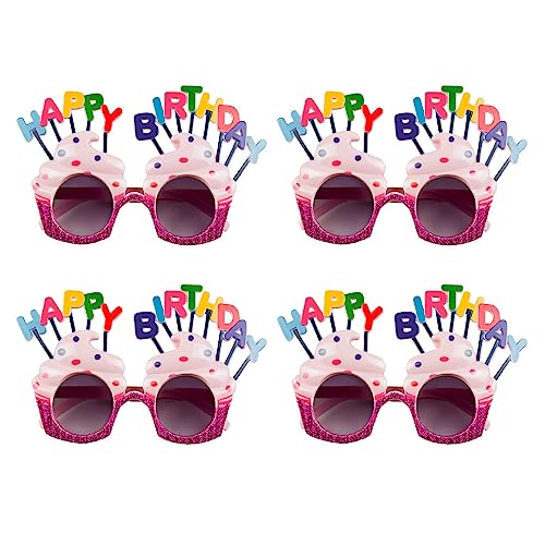 Boland 02612-3 - Partybrille Happy Birthday, 4 Stück, Brillen im Set für Erwachsene, Spaßbrille, ohne Sehstärke, Sonnenbrille, Bad Taste Outfit, Zubehör für Faschingskostüme von Boland