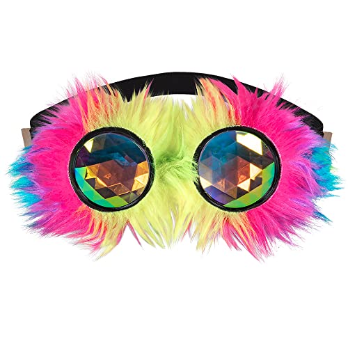 Boland 02651 - Party-Brille Rave, mehrfarbig, mit Plüsch und Gummiband, holografische Gläser, Techno-Party, Kostüm, Karneval, Mottoparty von Boland