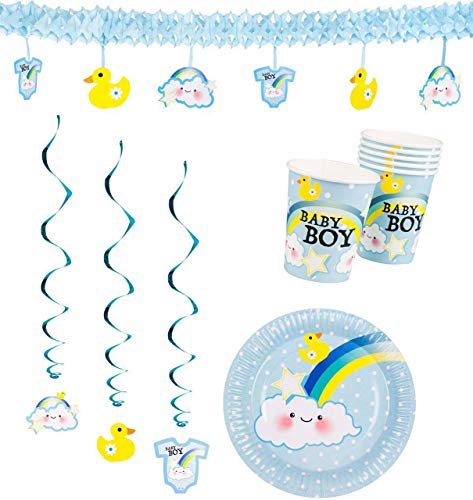 Boland 10203214B - Partyset Baby Boy, Girlande, Dekospiralen, Teller, Becher, Servietten, Babyparty, Partygeschir, Einweggeschirr, Dekoration Boland 10203214B - Partyset Baby Boy, Girlande, Dekospiralen, Teller, Becher, Servietten, Babyparty, Partygeschir, Einweggeschirr, Dekoration von Boland