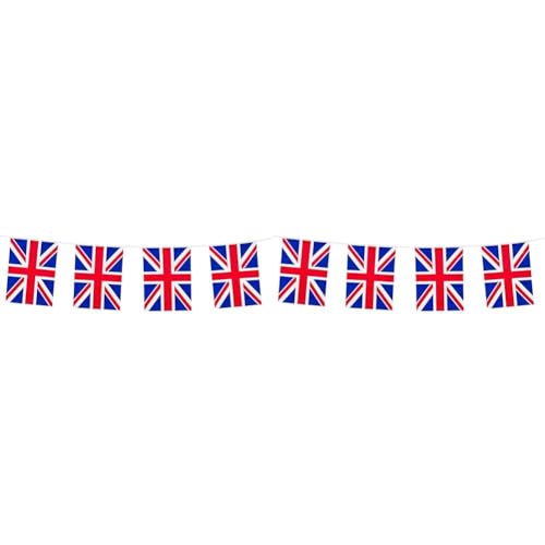 Boland 11605 - Wimpelkette Union Jack, Länge 10 Meter, Großbritannien, Nationalflagge, Fahnenkette, Kunststoffgirlande, Hängedekoration, Fußball, Weltmeisterschaft, Mottoparty (Packung mit 2) von Boland