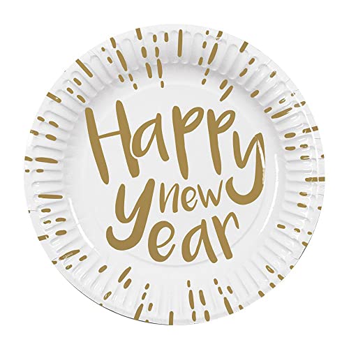 Boland 13454 - Party-Teller Happy New Year, 10 Stück, Größe 23 cm, Party-Geschirr, 100 % Papier, Silvester, Neujahr, Jahreswechsel von Boland