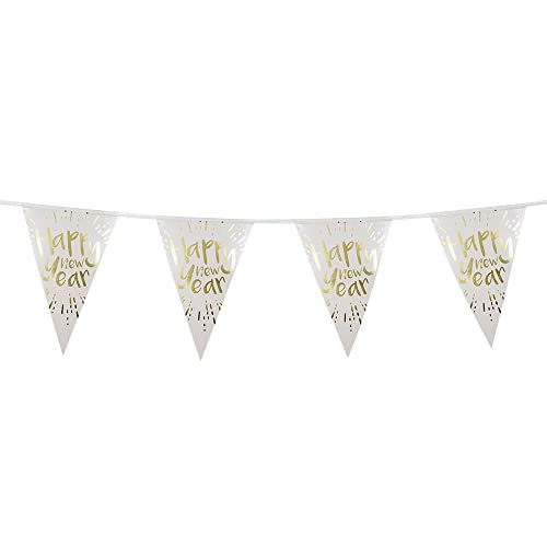 Boland 13460 - Wimpelkette Happy New Year, Länge 4 Meter, je Wimpel 21 x 31 cm, Weiß-Gold, Dekoration, Deko-Girlande, Silvester-Party, Jahreswechsel Boland 13460 - Wimpelkette Happy New Year, Länge 4 Meter, je Wimpel 21 x 31 cm, Weiß-Gold, Dekoration, Deko-Girlande, Silvester-Party, Jahreswechsel von Boland