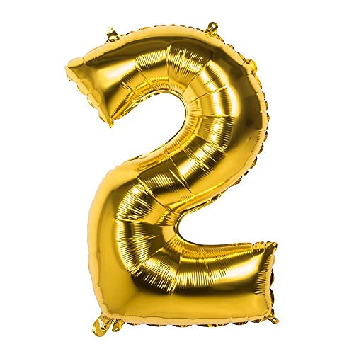 Boland 22022 - Folienballon Zahl '2' Gold 86 cm, Gold, Zahlenballon, Nummer, Ballon, Luft, Geburtstag, Jubiläum, Kindergeburtstag, Geschenk von Boland