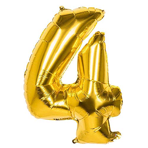 Boland 22024 - Folienballon Zahl '4' Gold 86 cm, Gold, Zahlenballon, Nummer, Ballon, Luft, Geburtstag, Jubiläum, Kindergeburtstag, Geschenk von Boland