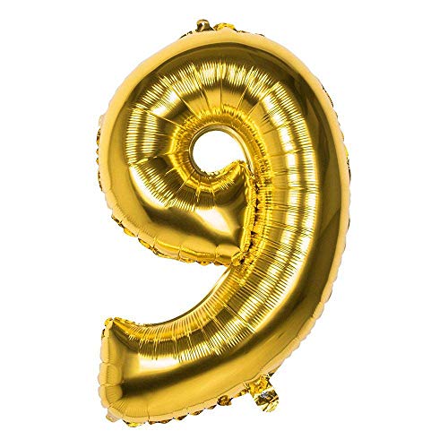 Boland 22029 - Folienballon Zahl '9' Gold 86 cm, Gold, Zahlenballon, Nummer, Ballon, Luft, Geburtstag, Jubiläum, Kindergeburtstag, Geschenk von Boland