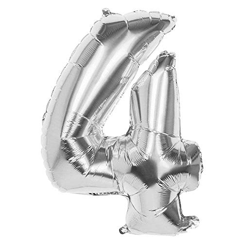 Boland 22034 - Folienballon Zahl '4' Silber 86 cm, Silber, Zahlenballon, Nummer, Ballon, Luft, Geburtstag, Jubiläum von Boland