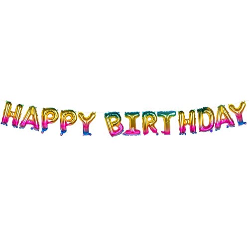 Boland 22159 - Folienballon-Girlande Happy Birthday, Größe 30 x 800 cm, 13 Buchstaben-Ballons, für Luft und Helium geeignet, inkl. Strohhalm zum Aufblasen, Dekoration, Geschenk, Geburtstag von Boland