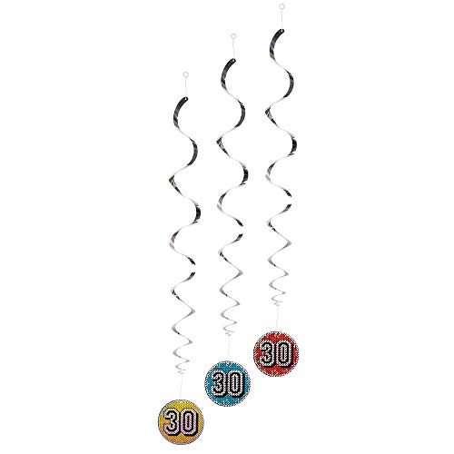 Boland 30108 - Dekorationsspiralen Zahl 30, 3 Stück, Länge 60 cm, Hängedekoration, Spiralen, Geburtstag, Girlande, Mottoparty, Jubiläum von Boland