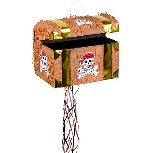 Boland 30935 - Pinata Schatztruhe, 30 x 26 x 23 cm, Braun-Gold, Karton, Schlag-Pinata, Kinder-Geburtstag, Mottoparty, Feier, Deko, Süßigkeiten, Geschenke von Boland