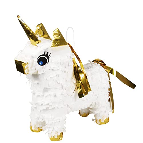 Boland 30976 - Mini Pinata Einhorn, Größe 21 x 17 cm, Pappe, Partyspiel, Tier, Geschenk, Kindergeburtstag, Dekoration, Grau, Weiss von Boland