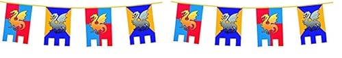Boland 44000 - Wimpelkette Ritter und Drachen, Länge 6 m, Hängedeko mit Burg und Wappen, Girlande, Dekoration für Mottoparty, Geburtstag oder Karneval (Packung mit 2) von Boland