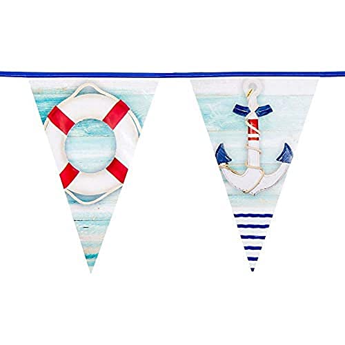 Boland 44380 - Wimpelkette Navy, Länge 600 cm, Anker, Rettungsring, Maritim, Fahnenkette, Kunststoffgirlande, Hängedekoration, Dekoration, Girlande, Mottoparty, Karneval, Kindergarten, Geburtstag Boland 44380 - Wimpelkette Navy, Länge 600 cm, Anker, Rettungsring, Maritim, Fahnenkette, Kunststoffgirlande, Hängedekoration, Dekoration, Girlande, Mottoparty, Karneval, Kindergarten, Geburtstag von Boland