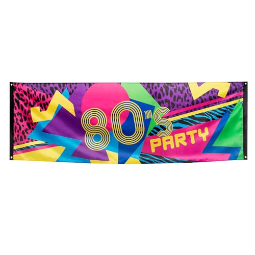 Boland 44602 - Dekorationsbanner 80er Party, Größe 74 x 220 cm, 80s, Bunt, Polyester, Banner, Wanddekoration, Mottoparty, Karneval, Disco, Bühne, Geburtstag, Leomuster, Hängedekoration von Boland