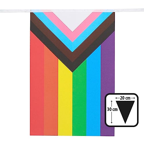 Boland 44660 - Regenbogen Wimpelkette Progress, 6 Meter lang, Pride, LGBTQ, Hängeko, Partydeko für CSD, Karneval und Mottoparty von Boland