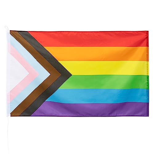 Boland 44661 - LGBTQ Flagge Progress, 90 x 150 cm, Pride, Regenbogen, CSD, Hängedeko, Partydeko für Karneval und Mottoparty von Boland