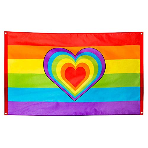 Boland 44721 - Polyester Fahne Regenbogen, bunt, Größe 90 x 150 cm, mit Metallösen, Herz, Christopher Street Day, Hippie, Homosexualität, Dekoration von Boland