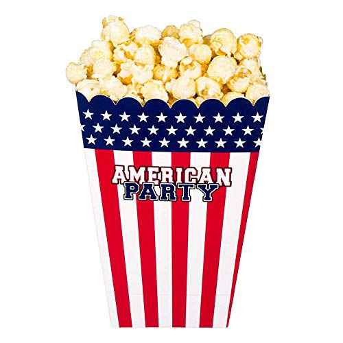 Boland 44959 - Popcornschüssel USA, 4 Stück, umweltfreundlich, Amerika, United States, Popcornbehälter, Süßigkeitenbox, Schale, Schüssel, Tüten, Einwegbehälter, Mottoparty, Kindergeburtstag von Boland