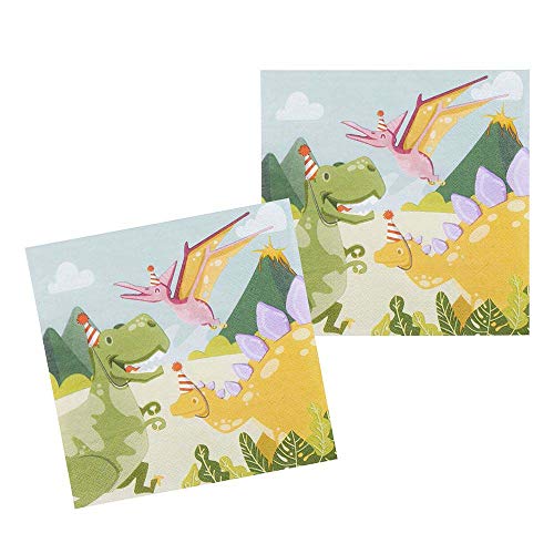 Boland 50059 - Motiv Servietten aus Papier, Dinosaurier, 12 Stück, Größe 33 x 33 cm, Dino, Partygeschirr, Garten, Party, Geburtstag, Fingerfood, Partyzubehör, Mottoparty, Karneval von Boland