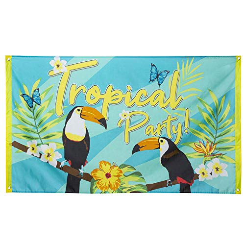 Boland 52571 - Fahne Tropical Party Tukan, Größe 90 x 150 cm, Flagge, Dekoration, Hängedeko, Party, Sommer, Geburtstag von Boland