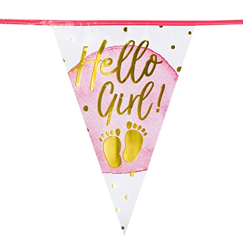 Boland 53230 - Wimpelkette Hello Girl, Länge 6 m, Mehrfarbig, Partykette, Girlande, Fahnen, Geburt, Mädchen, Dekoration, Baby-Party von Boland