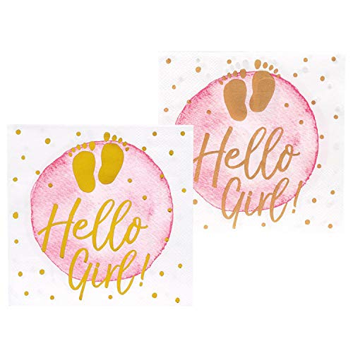 Boland 53238 - Papierservietten Hello Girl, 12 Stück, Größe 25 x 25 cm, Baby-Party, Geburt, Mädchen, Tischdekoration, Einweggeschirr von Boland