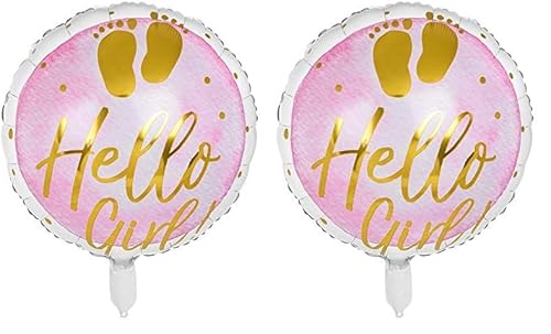 Boland 53240 - Folienballon Hello Girl, Durchmesser 45 cm, befüllbar, Heliumballon, Baby-Party, Geburt, Mädchen, Geschenk, Dekoration (Packung mit 2) von Boland
