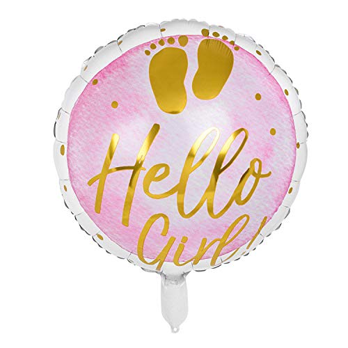 Boland 53240 - Folienballon Hello Girl, Durchmesser 45 cm, befüllbar, Heliumballon, Baby-Party, Geburt, Mädchen, Geschenk, Dekoration von Boland