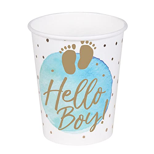 Boland 53247 - Party-Becher Hello Boy, 10 Stück, 210 ml, umweltfreundliches Party-Geschirr, 100 % Papier, Geburtstag, Geburt, Babyparty von Boland